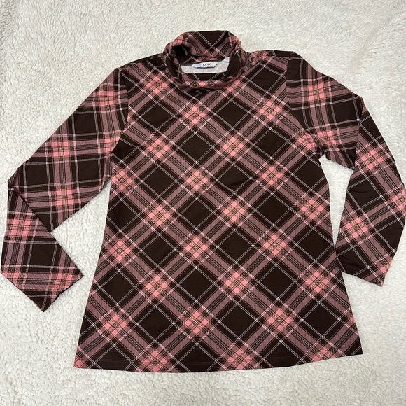 Pink and Brown Plaid Turtleneck - Picture 1 of 2